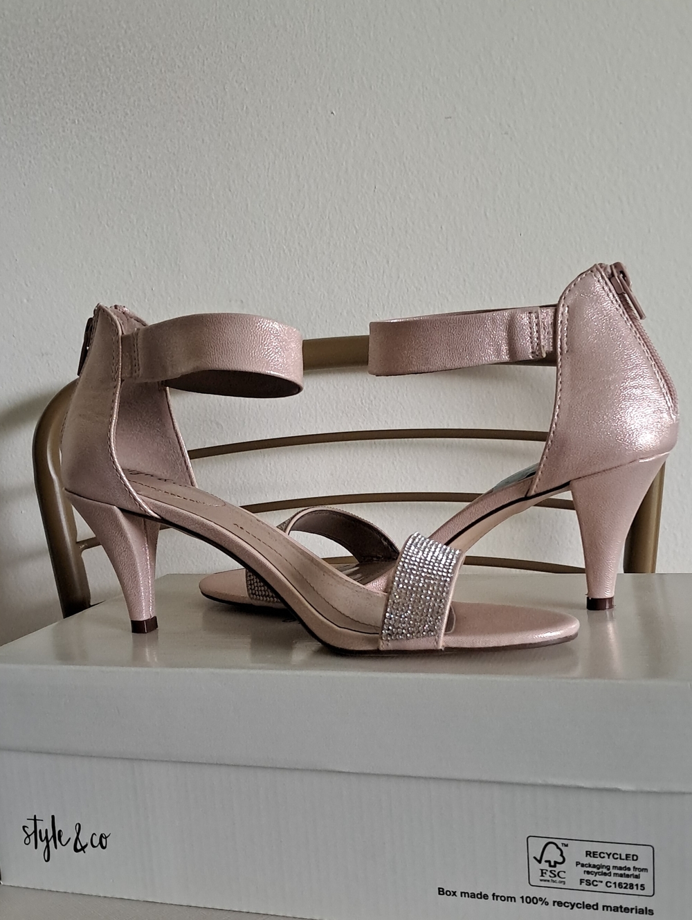 Style & Co. Metallic Blush Pink Rhinestone Low Heel Sandals